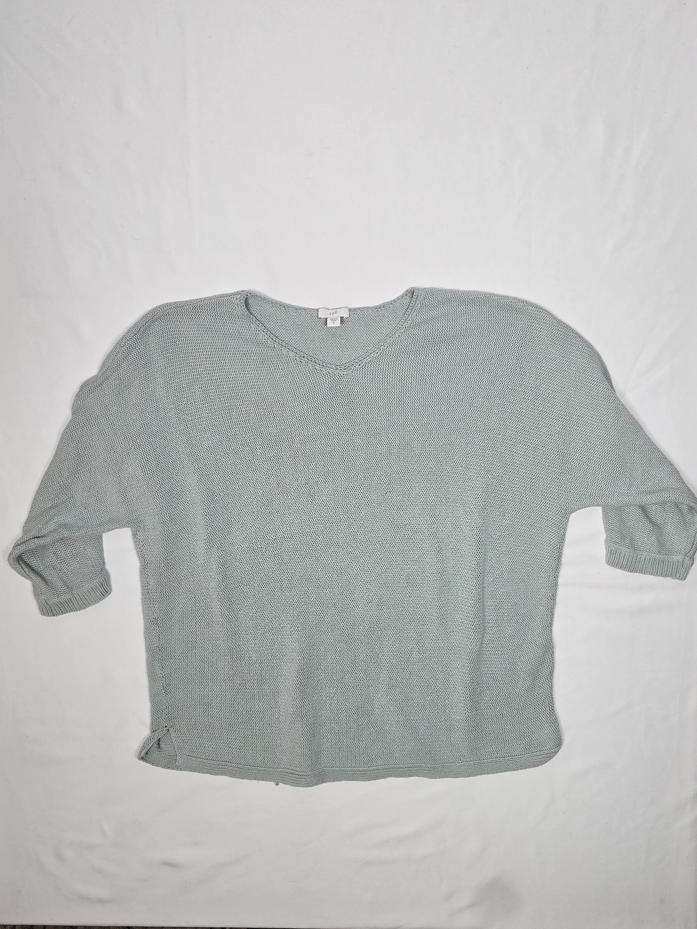 J. Jill Sage Green Cotton Linen V-Neck 3/4 Sleeve Sweater M